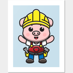 construction worker pig Posters and Art